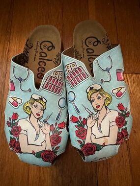 Calceo Nurse Girl Patterned Clogs Medical Theme 36